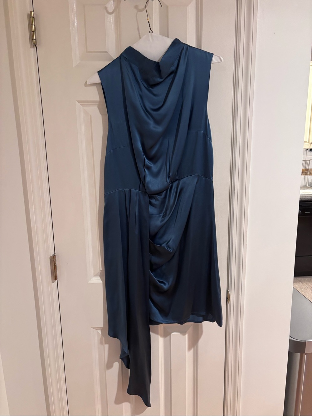 Anthropologie Satin Draped Teal-Blue Mini Dress